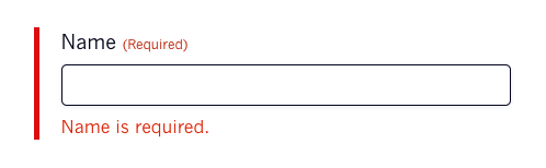 Thick red border to the left of a required name field with the error text in red below it.